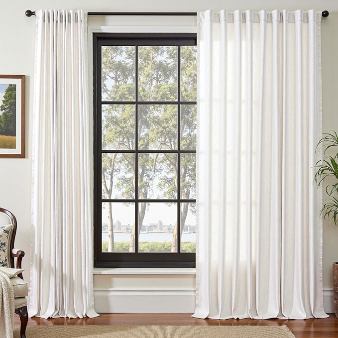 jinchan Linen Blend Curtain 90 inch Length 1 Panel for Bedroom Living Room, Light Filtering 84 inch Wide Farmhouse Drape with Rod Pocket Back Tab(84W x 90L, Off White)