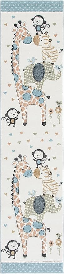 SAFAVIEH Carousel Kids Collection Runner Rug - 2'3" x 10', Ivory, Animal Design, Non-Shedding & Easy Care, Ideal for High Traffic Areas for Boys & Girls in Playroom, Nursery, Bedroom (CRK120A)