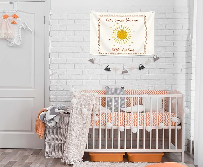 Boho Rectangular Banner Flag Pennant Wall Art Decor Gift for Baby Boy Kids Teen,Nursery Classroom Bedroom Playroom Living Room Decor-Here Comes the Sun-Baby Present Shower,Birthday Christmas Gift
