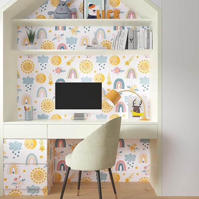 CHIHUT Peel and Stick Wallpaper Kids Cute Star Cloud Rainbow Wallpaper for Girls Bedroom Decorative Colorful Rainbow Contact Paper Removable Self Adhesive Wall Paper Mural for Nursery Wall 17.7”x100”