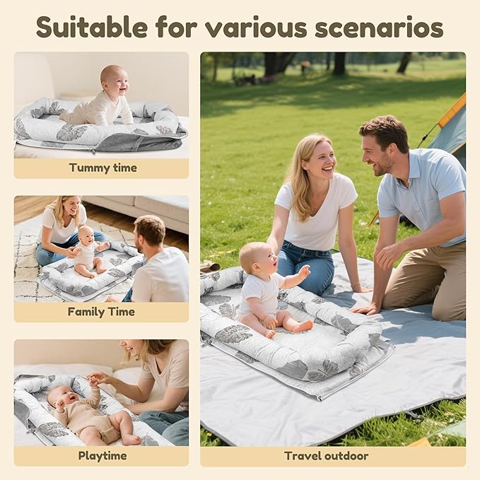 Baby Lounger & Nest for Newborn 0-24 Months, Baby Nest Supervised Breathable Cotton for Newborn, Newborn Essentials Gifts, Breathable Portable Infant Lounnger for Travel and Home(Crown)