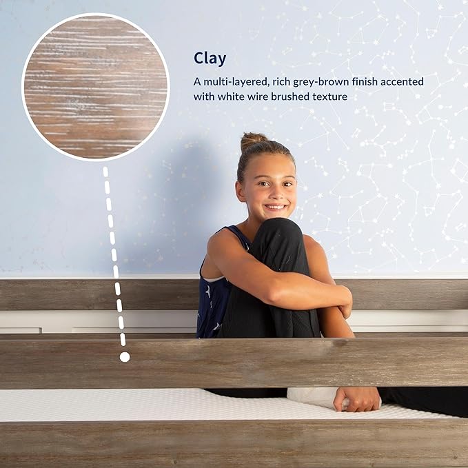 Max & Lily Full Size Bed Frame with Slatted Headboard, Solid Wood Platform Bed for Kids, No Box Spring Needed, Easy Assembly, Clay