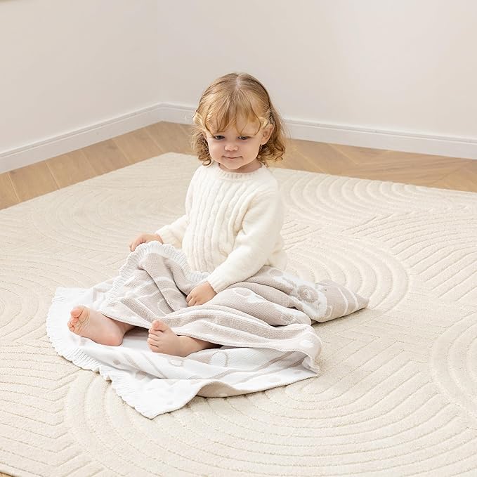 Berkshire Baby Blanket,Ultra-Plush Reversible Chenille Knit Toddler Blanket,Cute Pattern Nursery Crib Blanket,Ideal Baby Gift(30x40 Inches,Teddy Bear Knit White-Tan)