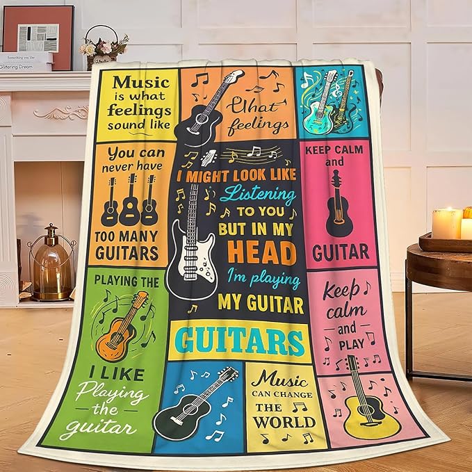 Guitar Music Throw Blanket Soft Cozy Fleece Fuzzy Plush Warm Stuff Bedding Blanket Gifts for Guitar Lover Boys Girls Kids Adult Men Women 50"X60"