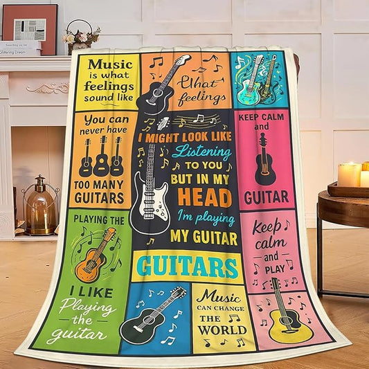 Guitar Music Throw Blanket Soft Cozy Fleece Fuzzy Plush Warm Stuff Bedding Blanket Gifts for Guitar Lover Boys Girls Kids Adult Men Women 60"X80"