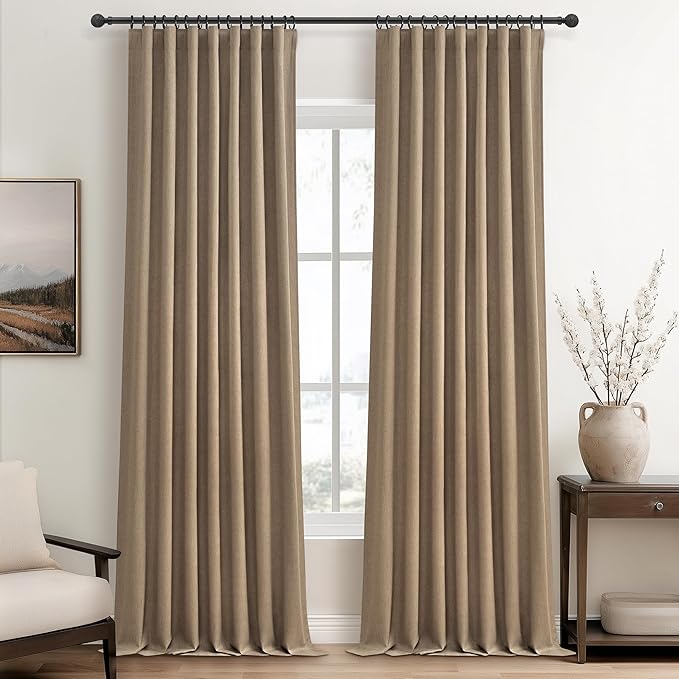 Rust Brown Black Out 120 Inch Long Boho Curtains 2 Panel Set, Farmhouse Curtain for Living Room Darkening/Thermal/Noise Reduction Textured Flax Linen Drape 10ft Hook&Ring Included Chocolate50"Wx120" L