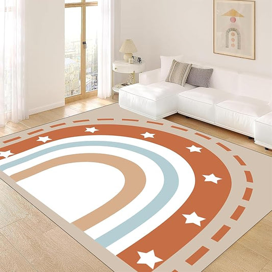 Machine Washable Rainbow Rugs Bedroom Fluffy Plush Soft Area Rugs Star Rainbow Patterns Living Room Non-Slip Indoor Flooring Kids Girls Boys Home Decor Aesthetics 6x8ft