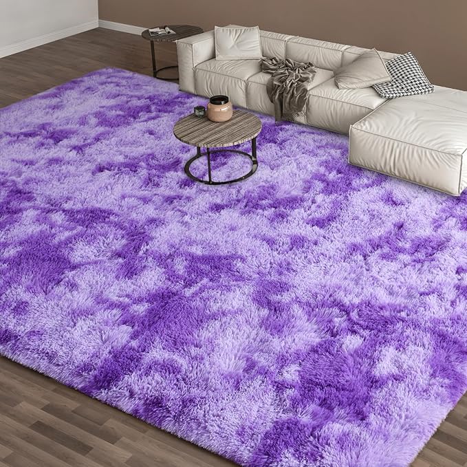 EVOIONOS Area Rug for Living Room Bedroom, Washable 6x9 Fluffy Shag Large Rug, Soft Plush Non Slip Carpet for Indoor Floor Bedside Nursery Kids Girls Room, Dorm, Home Decor Aesthetic, Tie-Dyed Purple