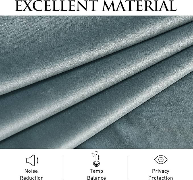 StangH Pinch Pleat Stone Blue Velvet Curtains for Nursery Bedroom, Thermal Insulated Window Drapes for Living Room Back Tab Light Dimming Sliding Door Curtains, W30 x L96, 2 Panels