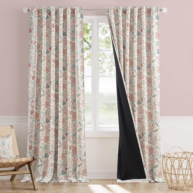 Vangao Pink Nursery Curtains for Girls Room Floral Blackout Dorm Curtains 96 Inch Length Farmhouse Drapes for Bedroom Room Darkening Window Flower Patterned Treatment for Kids Set of 2