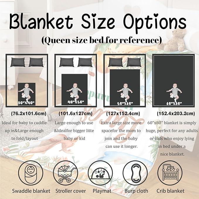 J&SBGFT Custom Baby Blanket for Boys, Name Personalized, Receiving Blanket for Toddlers & Kids, Nursery Stroller Crib Decor Throw, 30"x40", Color:5