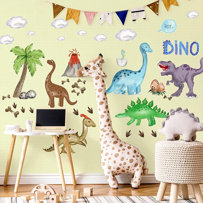 Glow in The Dark Dinosaur Wall Decals, 47 PCS Glowing Dino Stickers for Boys Bedroom, Large Luminous Removable Dinosaur Paw Wall Decor for Nursery