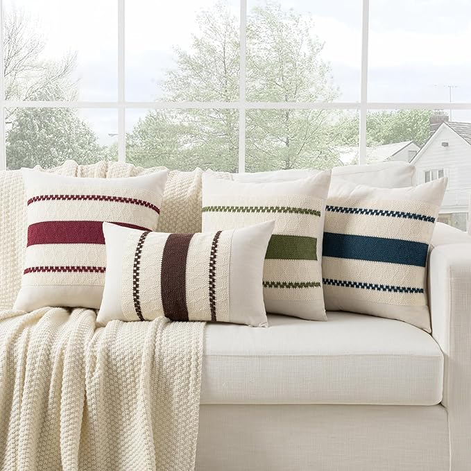 Fancy Homi Set of 2 Boho Olive Green Big Decorative Throw Pillow Cover 24x24 Inch for Couch Bed Bedroom, Aesthetic Modern Organic Farmhouse Room Decor, Soft Cotton Accent Macrame Woven Cushion Case