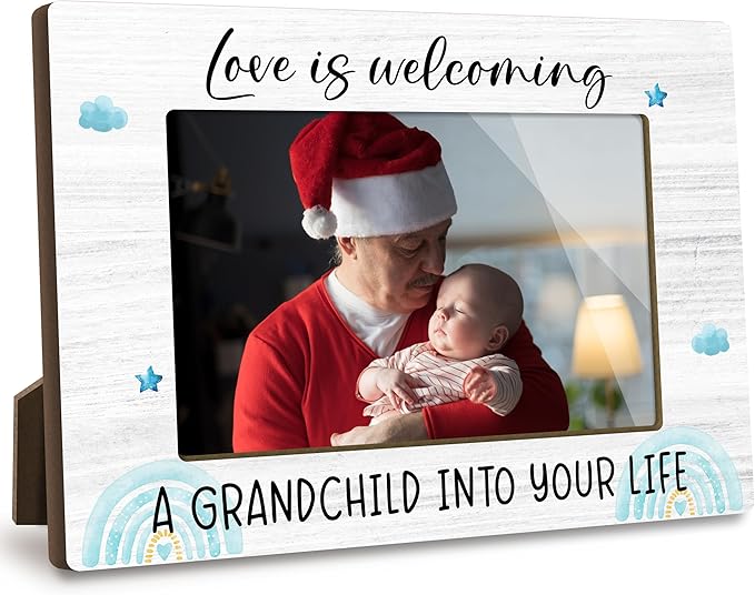 First Christmas Rainbow Baby Picture Frame - Gender Reveal Decorations and Baby Shower Gifts for New Mom Grandparent Pregnancy Announcement Newborn Nursery 4 X 6 Inch Grandparent Keepsake Frame - A19