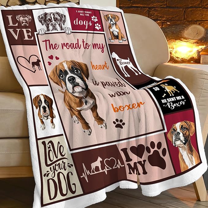 Boxer Blanket Cute Puppy Decor Throw Blanket Super Soft Flannel Lightweight Fluffy Plush Cozy Fuzzy Fleece Blanket Gifts for Dog Lover Girl Boys Woman Man Kids Adults for Bed Sofa Couch 60"X80"