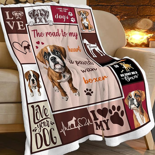 Boxer Blanket Cute Puppy Decor Throw Blanket Super Soft Flannel Lightweight Fluffy Plush Cozy Fuzzy Fleece Blanket Gifts for Dog Lover Girl Boys Woman Man Kids Adults for Bed Sofa Couch 60"X80"