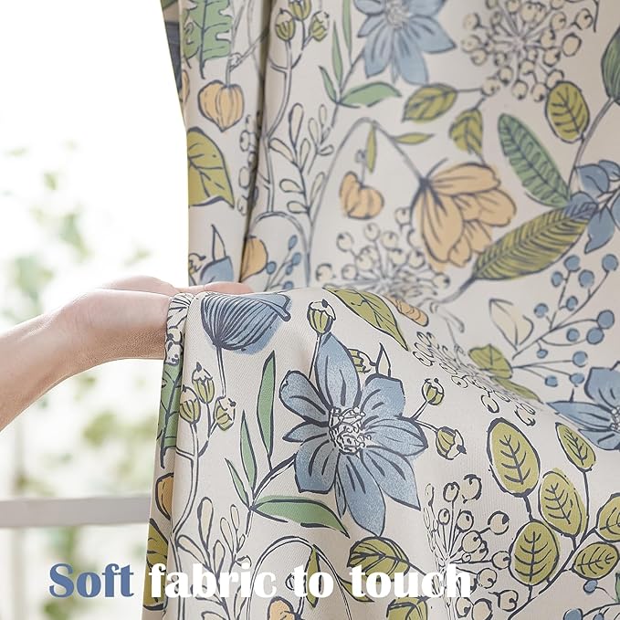Vangao Blue Nursery Curtains for Girls Room Floral Blackout Dorm Curtains 63 Inch Length Farmhouse Drapes for Bedroom Room Darkening Flower Patterned Window Treatment for Kids Set of 2