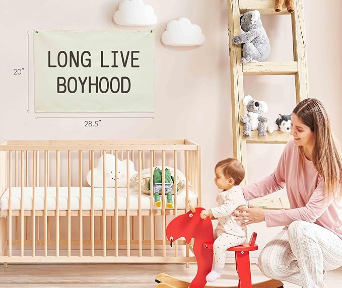 Long Live Boyhood-Nursery Decor-Hanging Rectangular Banner Flag Poster Wall Decor Present for Kids Boy Baby-Babyroom Playroom Boyroom Door Decoration-Christmas Gift-28.5"L×20"W