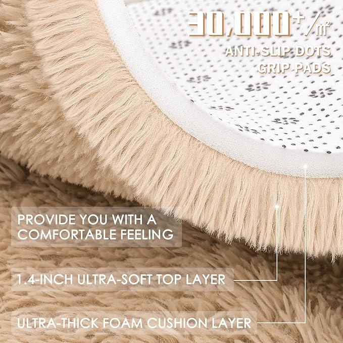 OLANLY 2x8 Machine Washable Runner Rugs for Hallway, Soft Fluffy Shaggy Bedside Rugs for Bedroom, Living Room, Indoor Floor Carpet for Kids Girls and Boys, Nursery Rooms, Home Decor Aesthetic, Beige