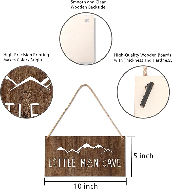 Little Man Cave Wall Sign, Woodland Boy Nursery, Toddler Boys Room, Baby Boys Room Wall Decor Farmhouse Rustic Wall Art Wooden Sign, 10" X 5" Wood Plaque Wall Hanging Sign(Hb11)