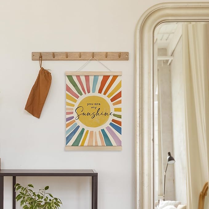 HRQKO You Are My Sunshine Wall Decor Poster Hanger Frame, Nursery Wall Art, Sunshine Playroom Wall Art with Wooden Frames, Boho Sunshine Wall Hanging Banner Decor for Toddler Kids Room, 12x16 Inch