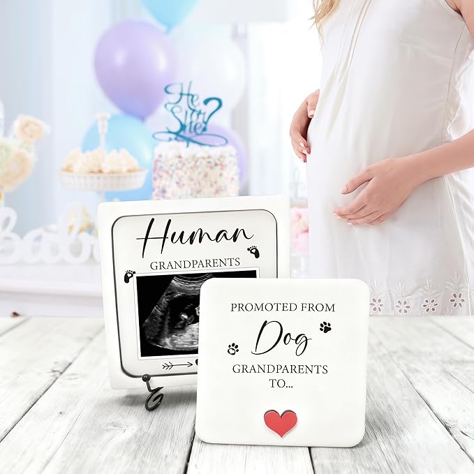 Pregnancy Announcement, Ultrasound Picture Frame Wooden Surprise Box, Promoted From Dog Grandparents To Human Grandparents, Birth Announcement Ideas - Pregnancy Reveal Gifts