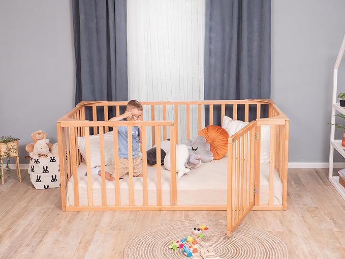 BUSY WOOD Montessori Bed for Toddlers - Toddler Floor Bed Twin - Montessori Bed Full - Floor Beds for Toddlers 1-4 Years - Queen Bed, King, Small Size Bed - Made in Europe (Model 20)
