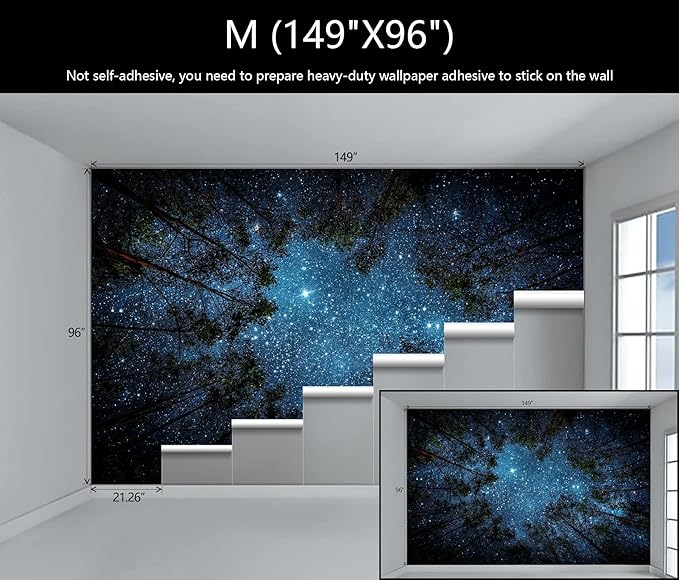 WFBHUA-Forest Starry Wallpaper Mural Night Galaxy Tree Sky Wallpaper for Living Room Bedroom Ceiling(Not Peel and Stick)