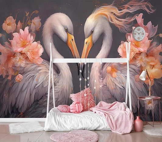 XMPMBM-Floral Birds Animals Fabric Wallpaper Living Room Bedroom Bathroom Nursery Room Wall Mural-W 154" X H 105"（112 Square Foot）