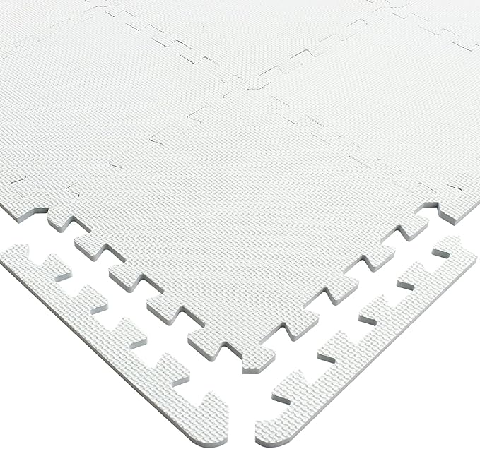 Yostrong® 18 Tiles Interlocking Puzzle Foam Baby Play Mat with Straight Edges for Playing - EVA Babies Crawling Mat | Rubber Floor Work Out Mats for Home Gym. White. YOC-Ab18S18