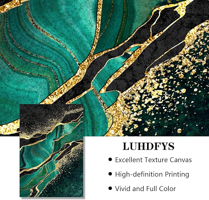 LUHDFYS Abstrct Green Marble Texture Poster Canvas Print Luxury Style Art Painting Nordic Decorative Picutre Modern Living Room Decor Unframed (12x16Inch Unframed)