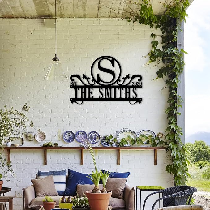 Custom Metal Sign, Last Name Signs for Home, Split Letter Monogram Wall Art, Personalized Wedding/Anniversary/Housewarming Gift for Couples, Indoor/Outdoor Sign