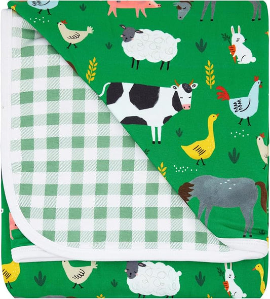 Little Sleepies Cloud Blanket, Soft Viscose from Bamboo Toddler & Baby Blanket for Boys & Girls, Lightweight, Perfect for Hot Sleepers, 50" x 50", Large (Green Farm Animals)