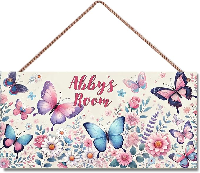 Personalized Flowers Signs Cute Room Decor Custom Wooden Signs Nursery Girl Name Hanging Décor Kids Door Sign