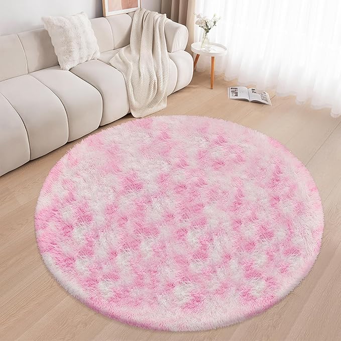 6 ft Large Fluffy Round Rug for Girls Bedroom,Soft Shaggy Pink Rugs Plush Fuzzy Circle Area Rug for Living Room Cute Kids Playroom Room Baby Toddler Nursery Colorful Home Decor Aesthetic