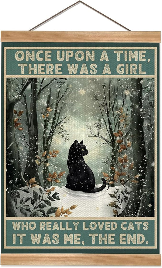 ZTGDA Cat Wall Art,Who Really Loved Cats Wall Decor, Linen Canvas Hanging Poster With Wood Frame,Rustic Woodland Print for Bedroom, Office, or Gift for Cat Moms (Cats)
