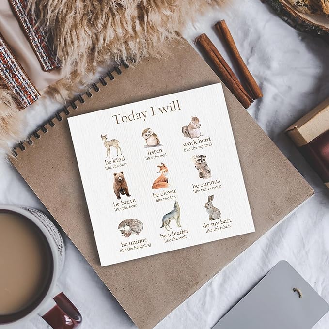 Affirmation Kids Nursery Wood Box Sign - Inspirational Desk Shelf Decor, Motivational Desk Decor, Positive Affirmations Animals Wooden Block Plaque Box Sign for Kids Nursery Decorations