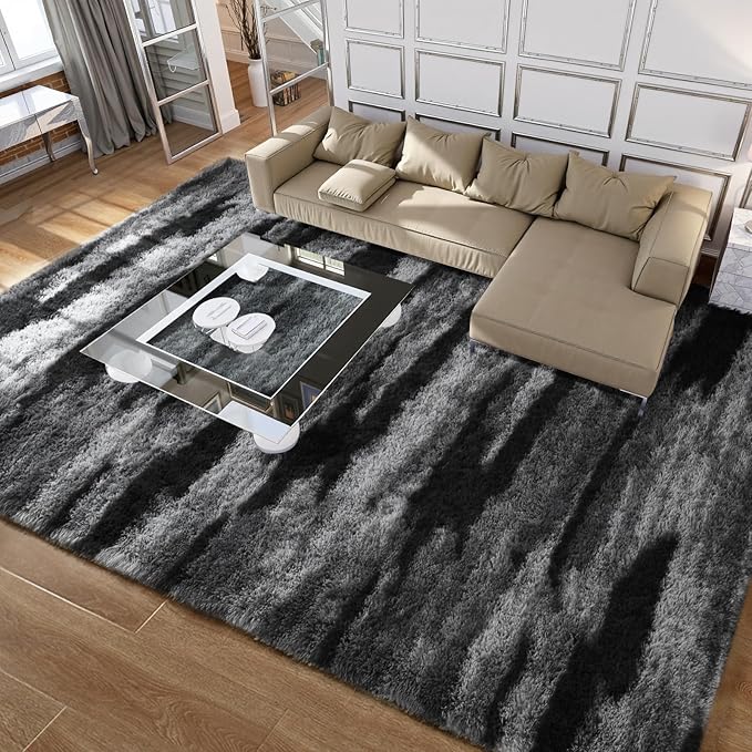 Meralax Area Rugs for Living Room Bedroom, Black 6x9 Feet Soft Fluffy Shaggy Rug, Machine Washable Indoor Floor Carpet for Kids Girls and Boys, Dorms, Nursery Rooms, Home Decor Aesthetic