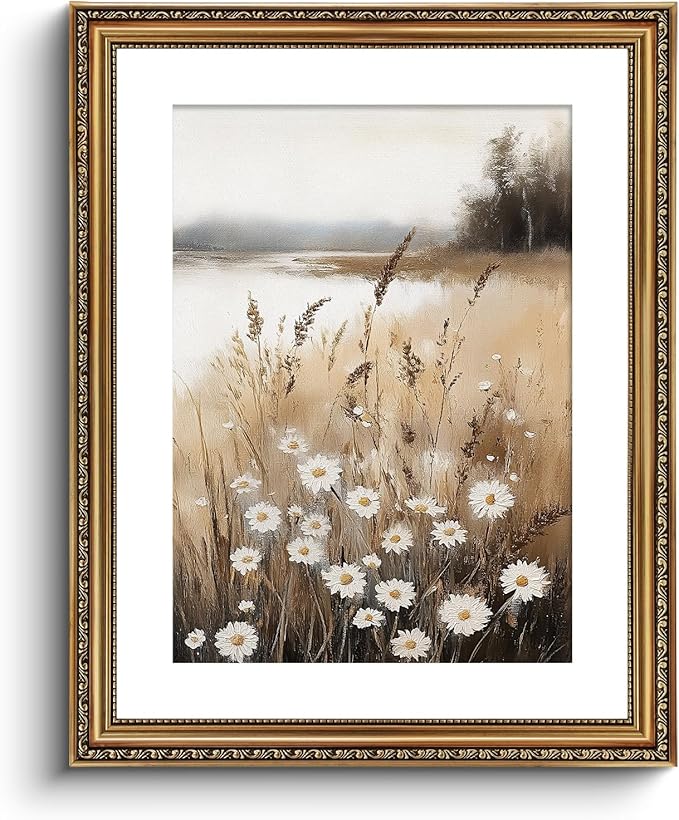 ARPEOTCY Vintage Gold Framed Large Wall Art, Wildflower Field Paintings, Floral Canvas Prints Artwork with Antique Frame, Victorian Wall Picture Decor for Room Gallery Living Room, 16x20 inch