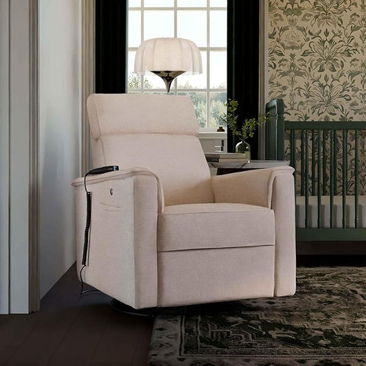 Namesake Willa Deluxe Power Recliner & Swivel Glider with Heat & Massage in Performance Beach Eco-Weave, Built-in USB Charging Port, Greenguard Gold & CertiPUR-US® Certified