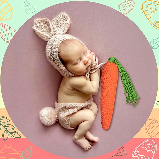 Easter Newborn Photography Props Bunny Outfit Crochet Baby Photoshoot Props Rabbit Carrot Set Baby Photo Prop Easter Gift