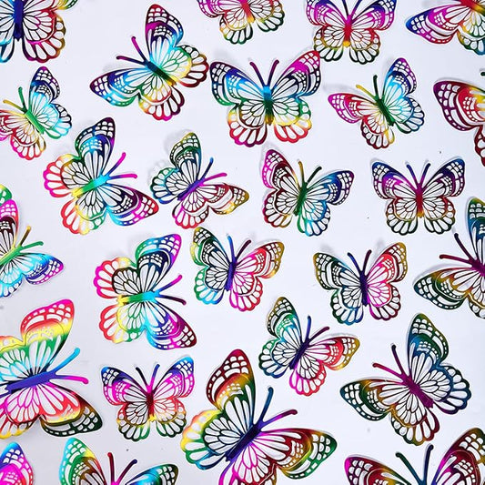 36PCS Butterfly Wall Decals - 3D Butterflies Wall Stickers Removable Mural Decor Wall Stickers Decals Home Decor Kids Room Bedroom Decor Living Room Decor (Rainbow)