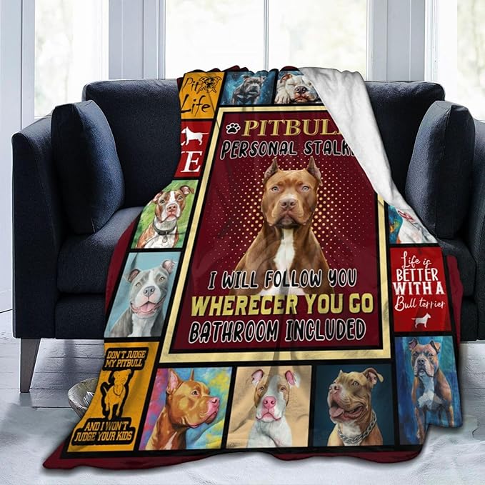 Pitbull Blanket Pitbull Decor Throw Blanket Super Soft Flannel Lightweight Fluffy Plush Fuzzy Fleece Stuff Blanket Gifts for Dog Lover Girl Woman Adults Man Boys Kids Baby for Bed Sofa 60"X80"