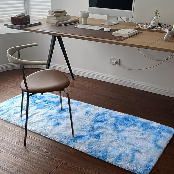 DweIke Fluffy Blue Runner Rugs for Bedroom, 2x6 Feet Soft Plush Long Light SkyBlue Runners for Girls Boys Kids, Non-Slip and Machine Washable Bedside Rug, Small Throw Carpet for Hallway Rooms Decor