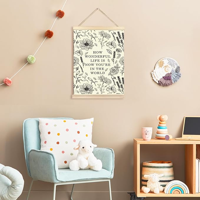 Hiuwevt Floral Nursery Wall Art, Black Boho Poster Hanger Frame, Kids Room Decor, Neutral Baby Shower Newborn Wall Art Decor for Toddler Girls Room Home Bedroom, 12x16 Inch