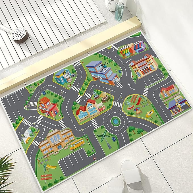 19.7x31.5in Baby Play Mat, Non-Slip Crawling Carpet, Vibrant Polyester Road Rug, Washable Rectangular Kids Rug for Bedroom Living Room