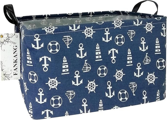 FANKANG Storage Basket,Nursery Hamper Canvas Laundry Basket Foldable with Waterproof PE Coating Storage, Office, Bedroom, Clothes,Toys (Rec-Sailboat)