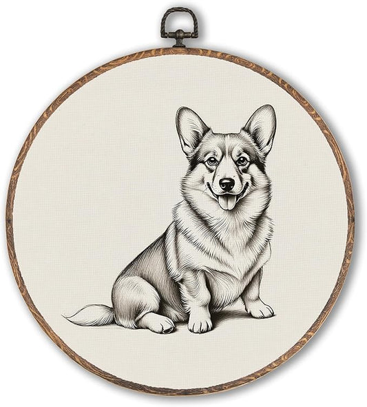 Vintage Welsh Corgi Round Wall Art Framed, Retro Weiner Dog Round Wall Decor, Welsh Corgi Weiner Dog Gifts Hanging Canvas Print Wall Sculpture for Bedroom Living Room Decor, 10x10 Inch