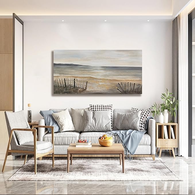 Yuaxker Ocean Large Wall Decor Grey and Gold Wall Art Modern Trendy Art Canvas Paintings Artwork for Living Room, Bedroom, Dining Room Office Decor 30x60 inch