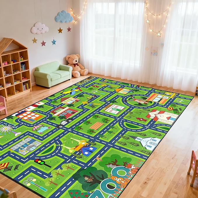 Road Map Carpet for Kids 6x9 Feet, Kids Car Rugs for Playroom Car Play Mats for Floor City Rug Play Mat